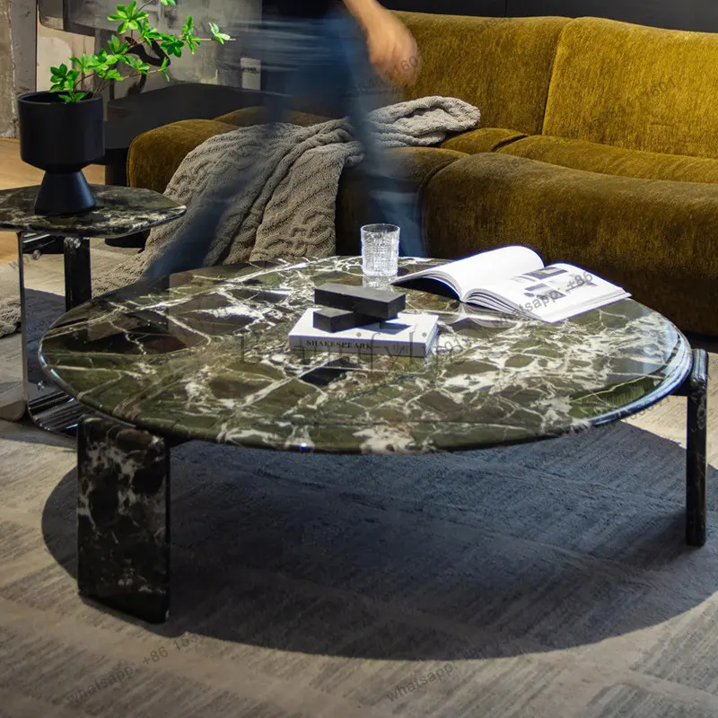 

High-end natural marble coffee table, living room simple villa round coffee table