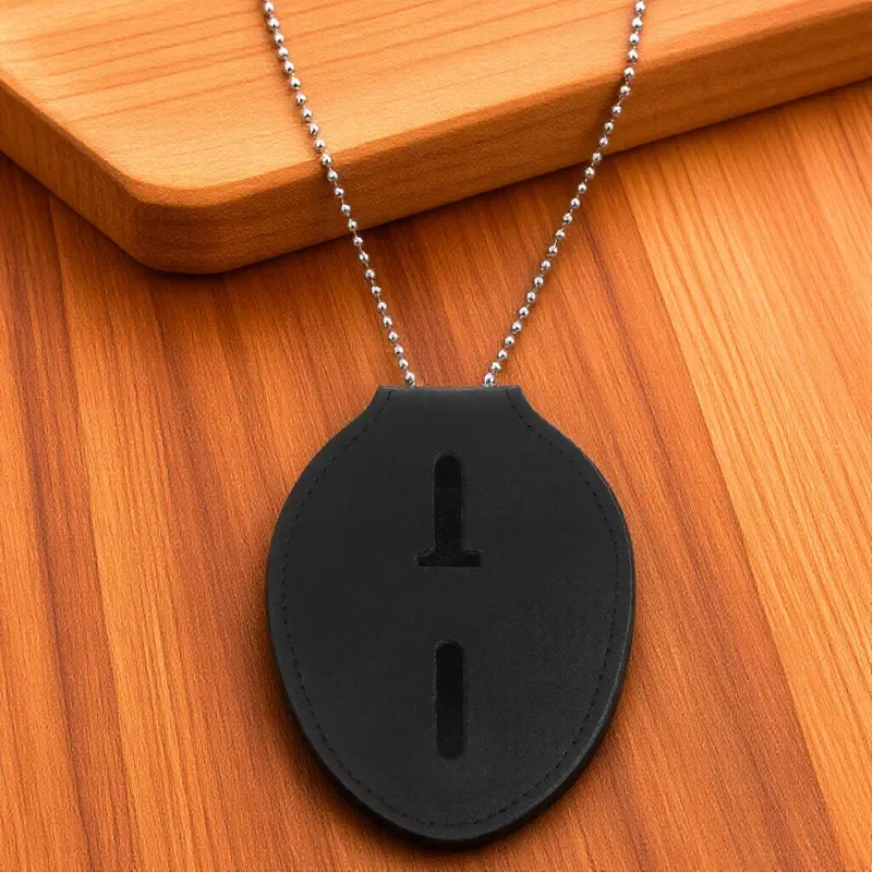 

ID Card Holder Black Protective Cover Bead Chain Lanyard Lightweight PU Metal Alloy Work Badge Holder for ID Student