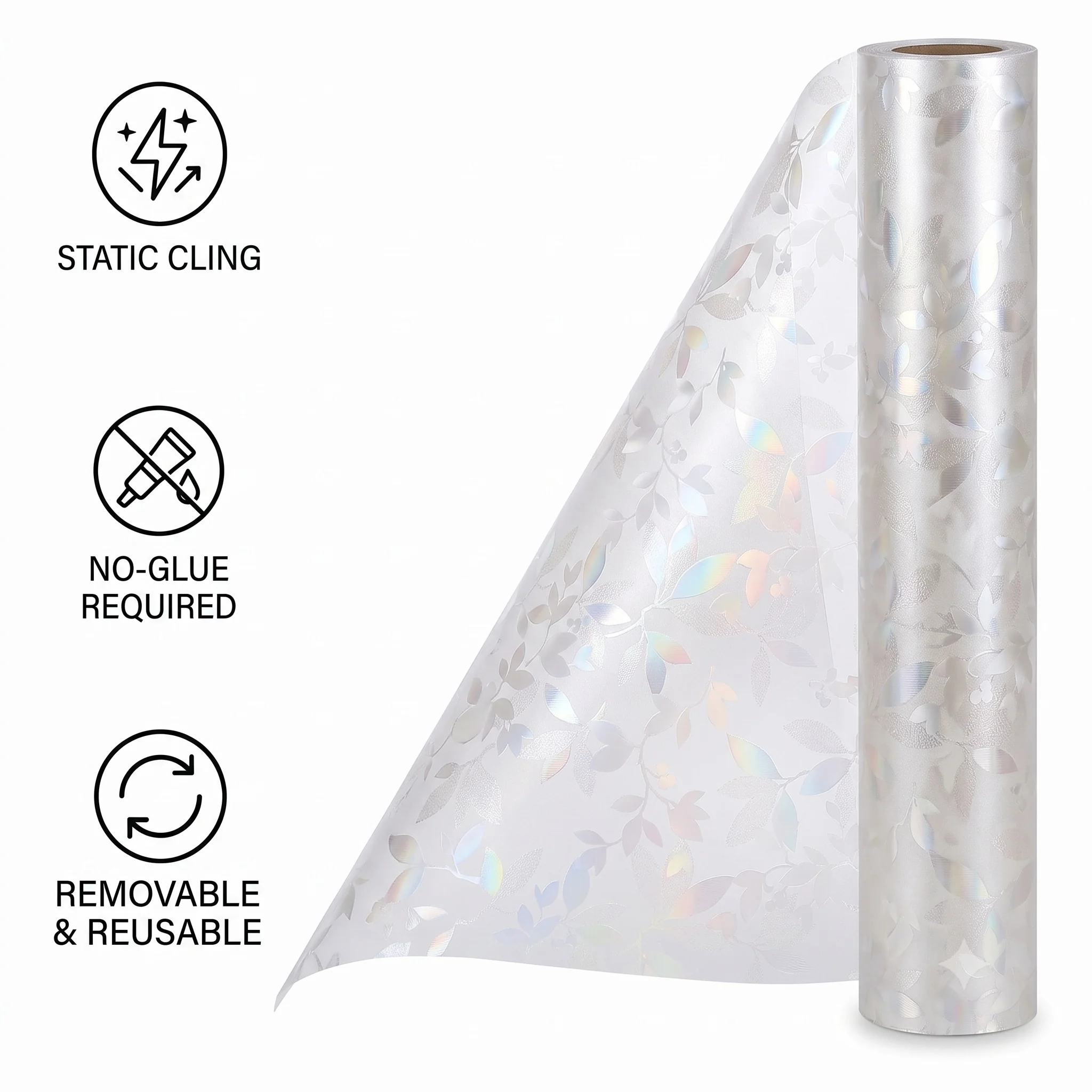 Leaf Floral Frosted Privacy Window Film Static Cling Anti-UV Light Filter Removable Reusable Decorative 60/70/80/90cm