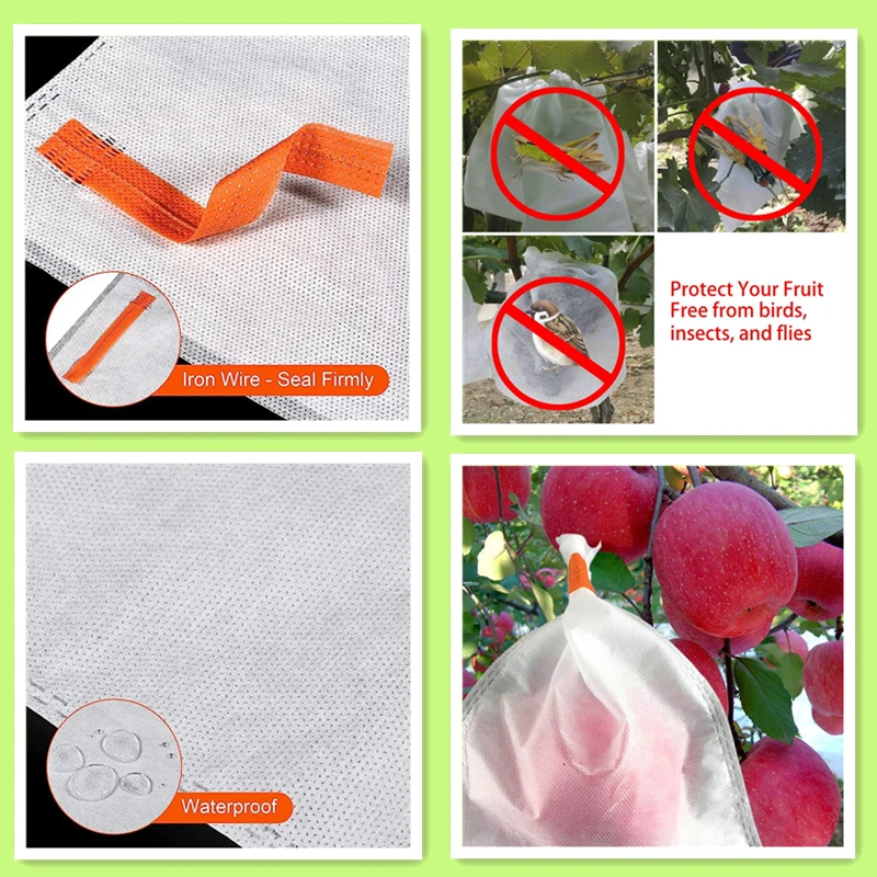 Sacs de protection des fruits de jardin, tissu non tissé, sacs de protection du raisin, barrière anti-oiseaux et anti-insectes, poudres pour pomme