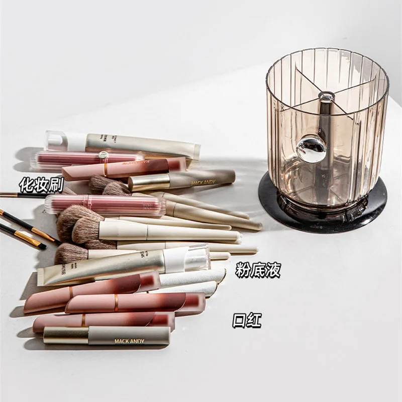 360 °   Porte-brosse de maquillage rotatif à 4 fentes, boîte de rangement pour pinceaux de maquillage, boîte de rangement pour outils cosmétiques rotatifs avec Base détachable