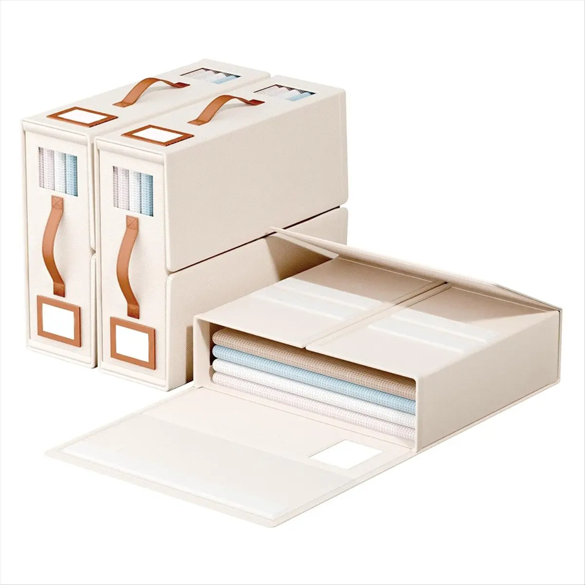 MALL Foldable Bed Sheet Set Organizers and Storage - Large Size Linen Fabric with Window and Label, Under Bed Storage 3 Pack