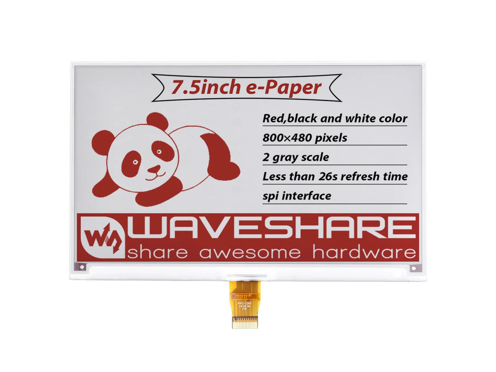 7.5inch E-Ink Raw Display 800x480 E-paper Module Red Black White Three-color SPI No Backlight Wide Viewing Angle Low Consumption