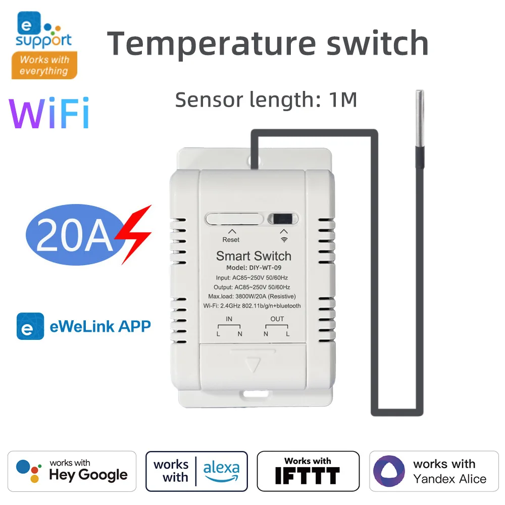 Termostat pintar, LY-607-N, WiFi Bluetooth Remote Control 20A 3800W saklar kelembaban suhu konstruksi ABS