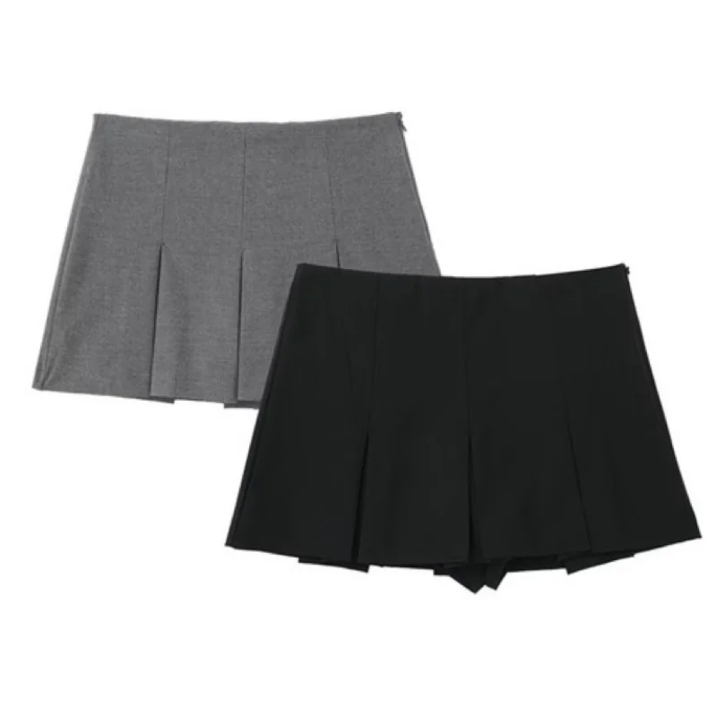 Miniskirt-Women\'s High Waist Wide Pleated Skirt, Slim, European, American Style, Fashionable, New