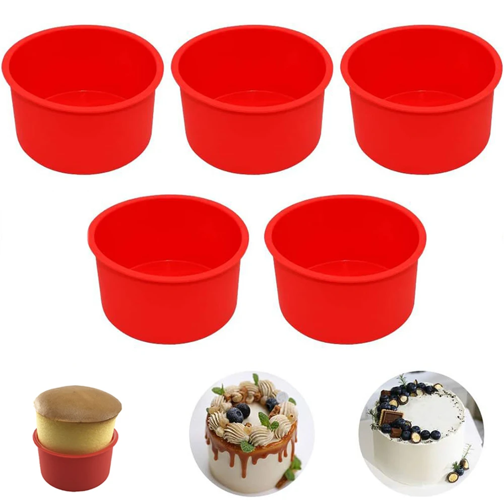 4Inch Silicone Mini Mold Round Silicone Cake Pan Reusable Cake Pan for Muffin, Cupcake, Layer, Cheese, Rainbow Cake Kitchen Tool