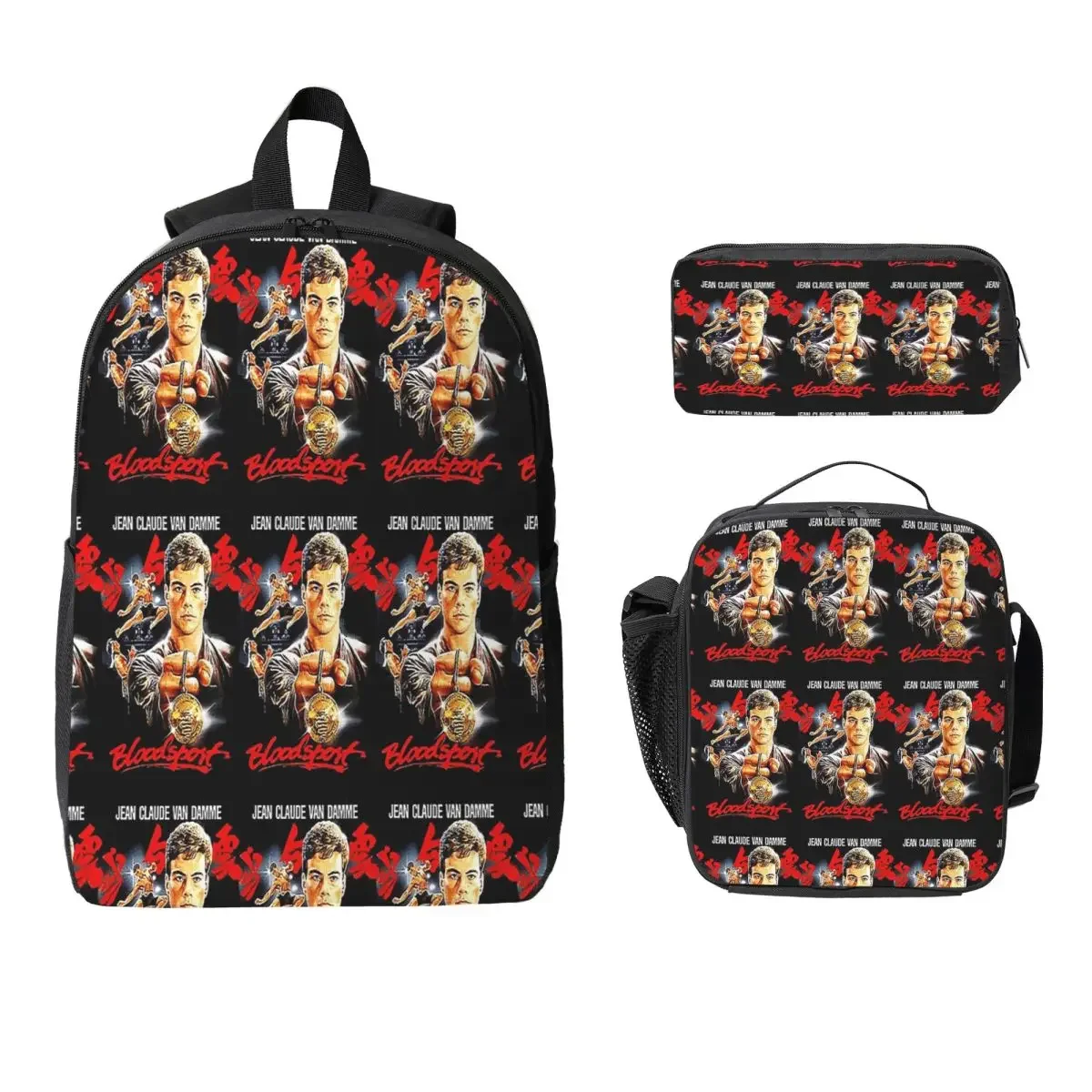Bloodsport - Jean Claude Van Damme Frank Dux Backpack Student Boys Girls BookBag School Bag 3ps Insulated Lunch Bag Pencil Case