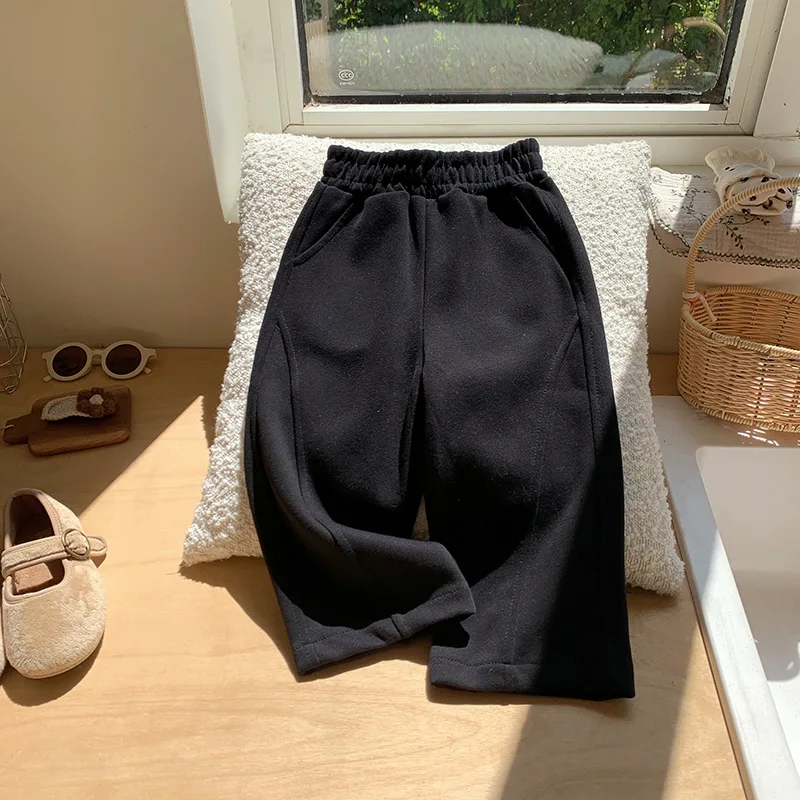 New Children\'s Sports Pants Korean Edition Versatile Casual Solid Color Trousers for Boys and Girls Autumn/Winter Wide Leg Pants