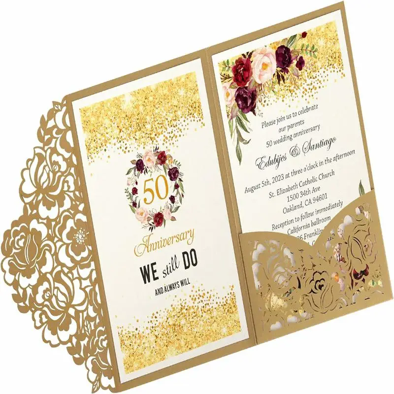 

50pcs Laser Cut Wedding Invitations with Envelopes, 4.7x7.1 Personalized Invitation Cards for Wedding, Anniversary