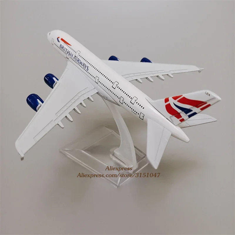 Modèle réduit d'avion Airbus 380, en alliage métallique, lavable, 16cm, avec support, pour enfants