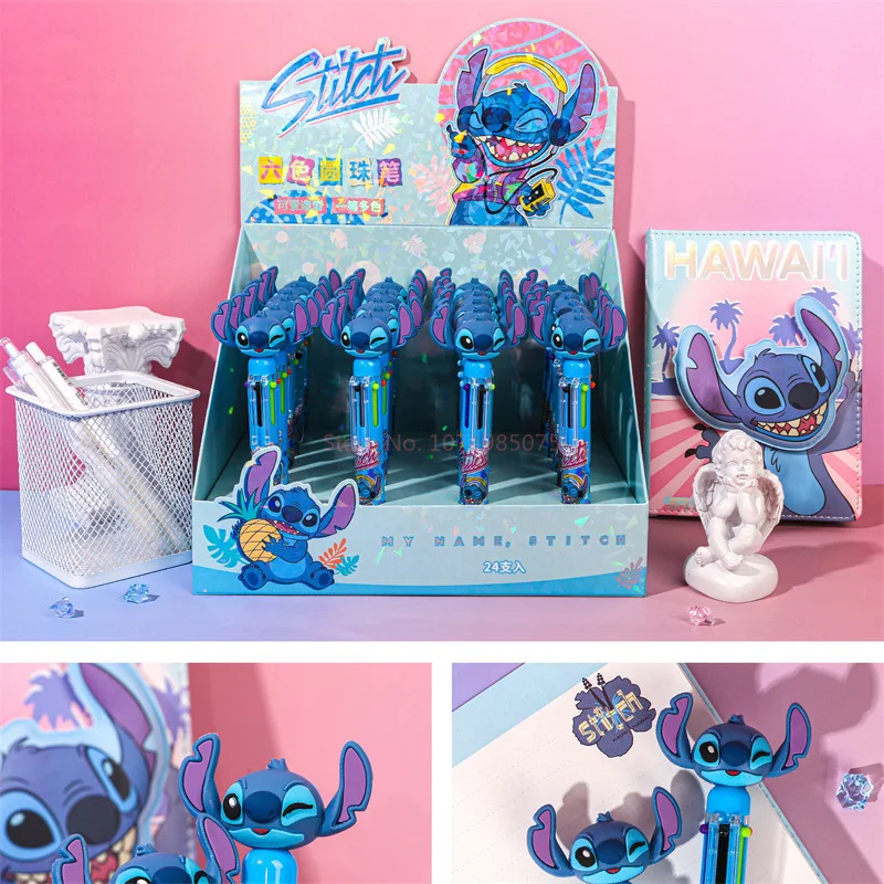 4/24pcs Disney Cartoon Stitch Doll 6 Colors Ballpoint Pen Lilo & Stitch Cute Gel Pen Student Supplies Stationery Wholesale