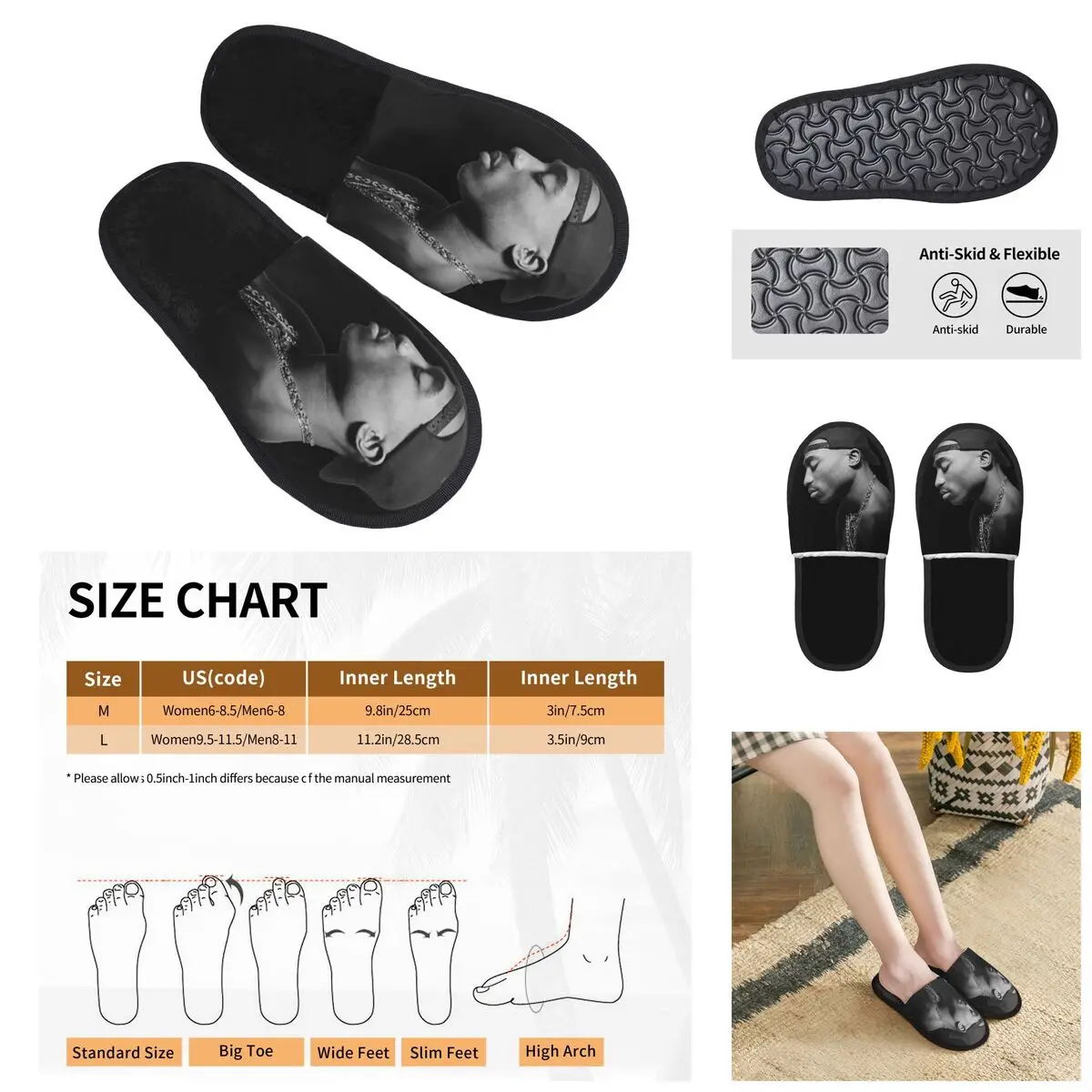 

Rapper Tupac Men Women Furry slippers,Leisure printing pantoufle homme Home slippers