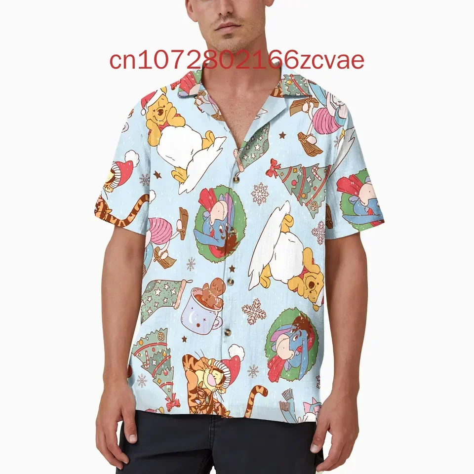 

Retro Christmas Disney Eeyore Hawaiian Shirt Men's women's children's casual fashion retro short sleeved button up shirt