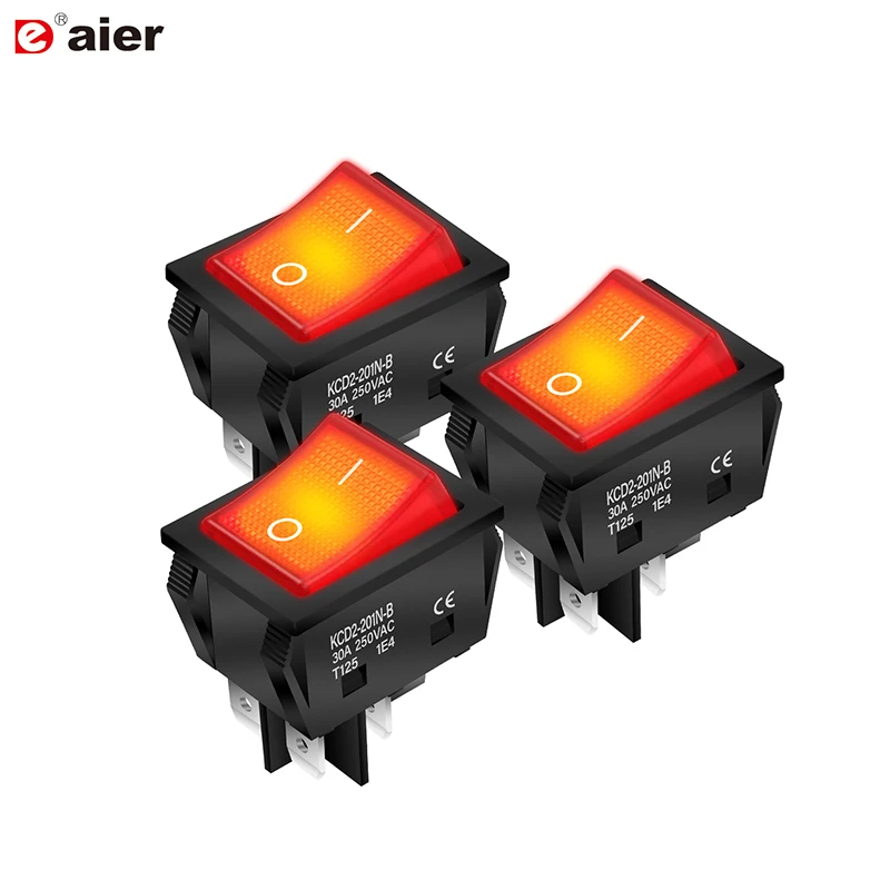 3PCS 30A 250V Heavy Duty KCD4 Rocker Switch ON Off DPST 4 Pin With Red Lighted 220V Toggle Switch Electrical Equipment T125