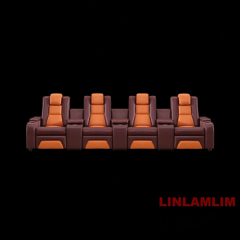 أريكة كرسي كهربائية بثلاثة مقاعد من MANBAS للمسرح المنزلي أريكة من الجلد الطبيعي مع حاملات أكواب ومساند رأس قابلة للتعديل #3