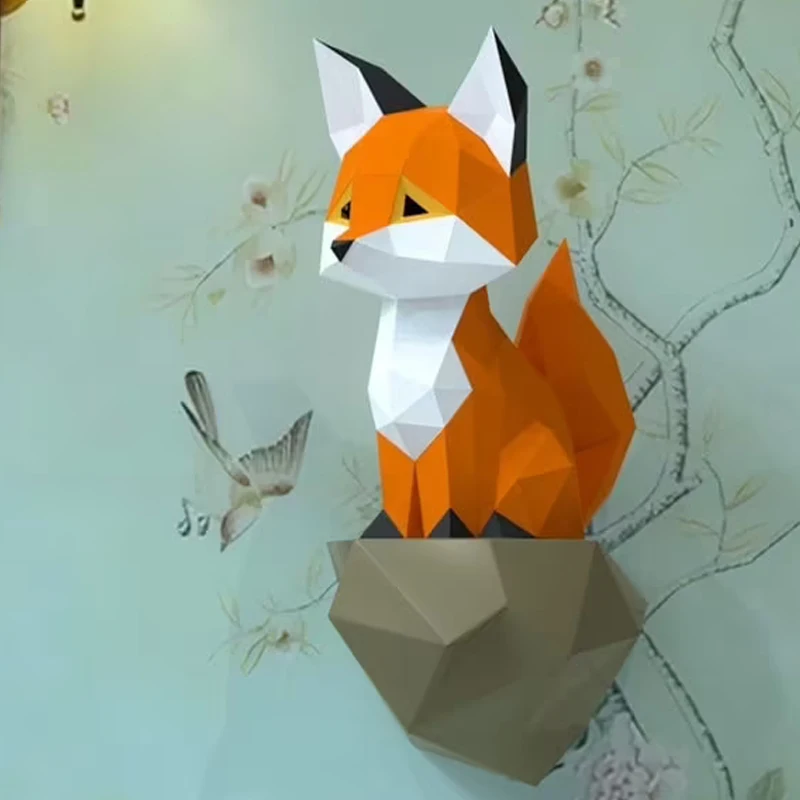 Sitting Fox Paper Model 3D Animal Papercraft Wall Decor Handmade Origami Hanging Ornament DIY Puzzles Room Decor Creative Toys