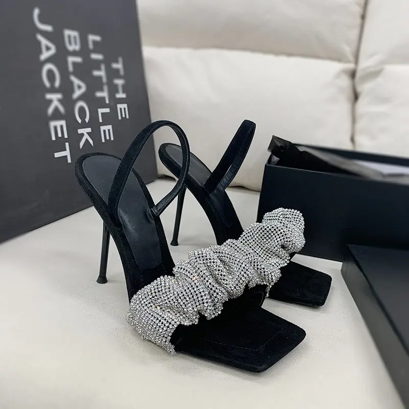 2022 Star Style Luxury strass sandali da donna eleganti tacchi alti a spillo Slingback sandali Gladiator Summer Party Prom Shoes