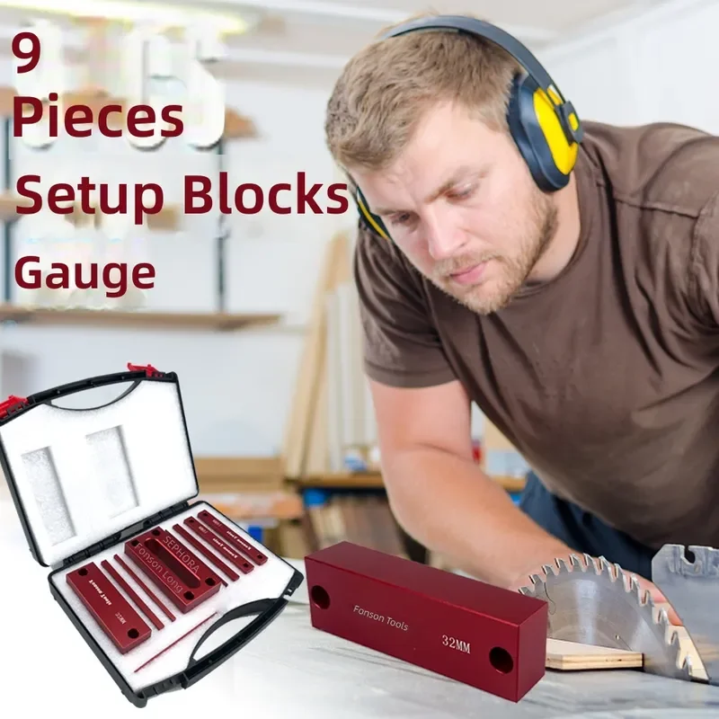 9 Piece Metric Inch Woodworking Mounting Block Height Gauge Precision Aluminum Alloy Rod Table Saw Accessories