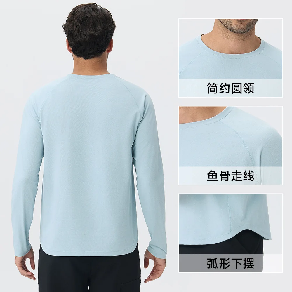 Men's Loose Casual Sports Long‑Sleeve Shirt Linen‑Like Cotton‑Feel Quick‑Dry Fitness Top Outdoor Running Workout Athletic Shirt