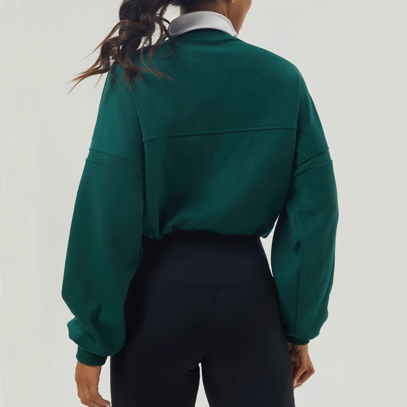 Long Sleeve Sweatshirt Women Solid Color Loose Half Zipper Gym Coat Breathable Oversize Running Top Female Workout Clothes