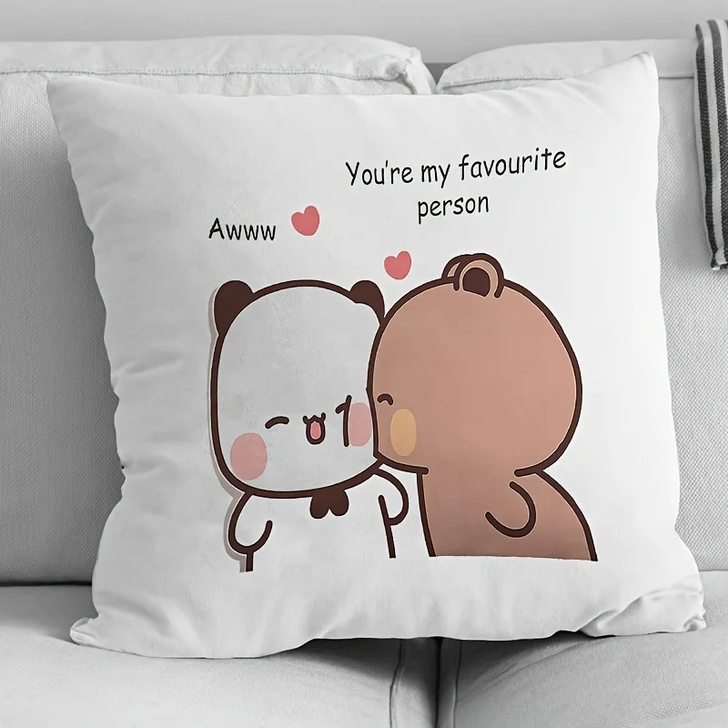 1pc Cute Bubu Dudu Panda Bear Couple Love Bubu and Dudu Pattern Polyester Fabric Cushion Cover House Warming Gift