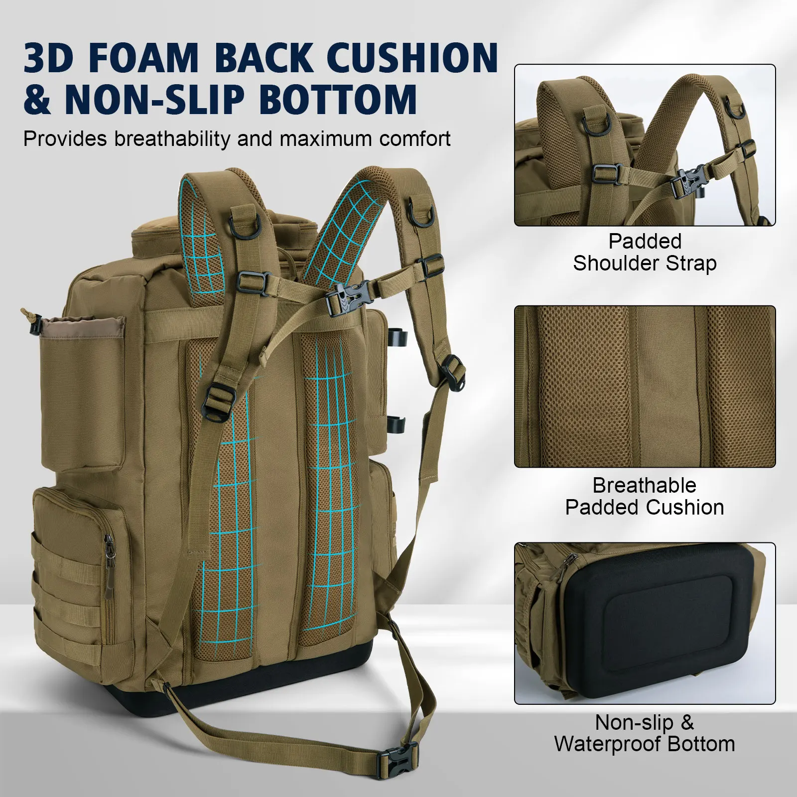 Goture 45L Multifunctional Fishing Backpack Tackle Bag Waterproof Large Capacity Rod Fishing Bag Camping Outdoor Sports Bag