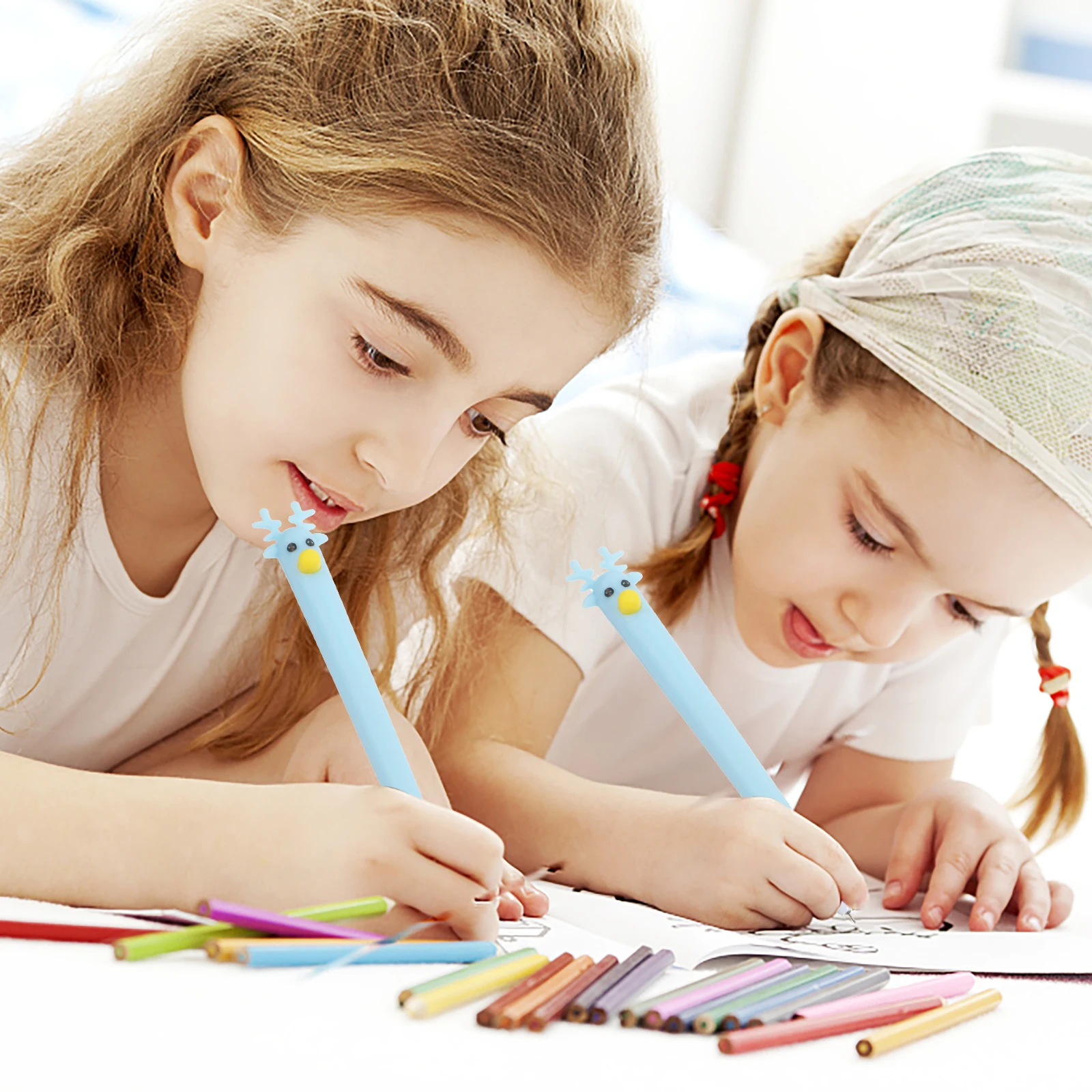 

12 шт., набор шариковых ручек в форме оленя, синий, черный, коричневый, розовый, креативный, мини-офисный, школьный, канцелярские принадлежности, подарок