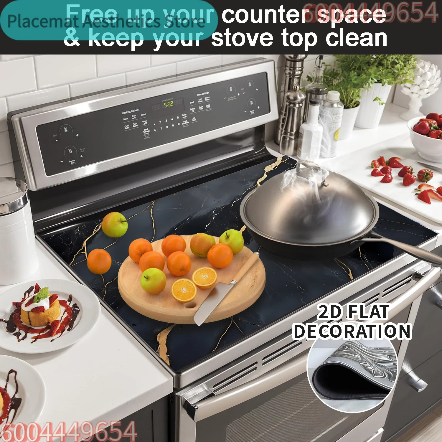 Marble Pattern Stove Top Cover 2D Flat Heat Resistant Mat for Electric Cooktop Kitchen Decor Protector Pad Non Slip