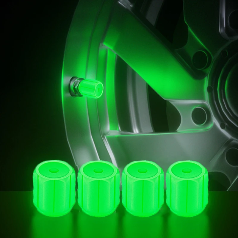 4pcs Luminous Tire Valve Caps Car Motorcycle Bicycle Wheel Tyre Hub Night Glowing Caps Tire Valve Stem Cover Fluorescent Decor
