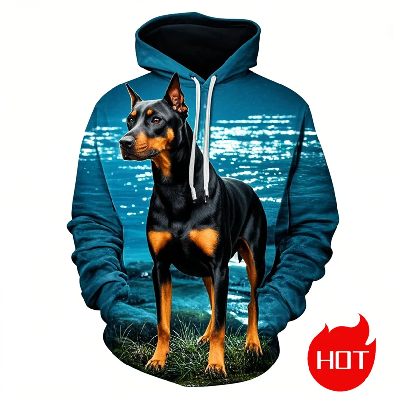 Harajuku 3D Doberman Patterns Printing Hoodies Kid Fashion Cool Streetwear Hooded Hoody Unisex Doggy Pullovers Mens Clothing Top