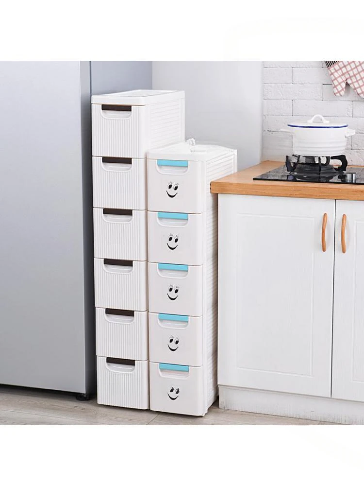 

19cm Drawer Type Slotted Storage Cabinet Kitchen Storage Cabinet Bathroom Gap Shelf Plastic Narrow Side Cabinet