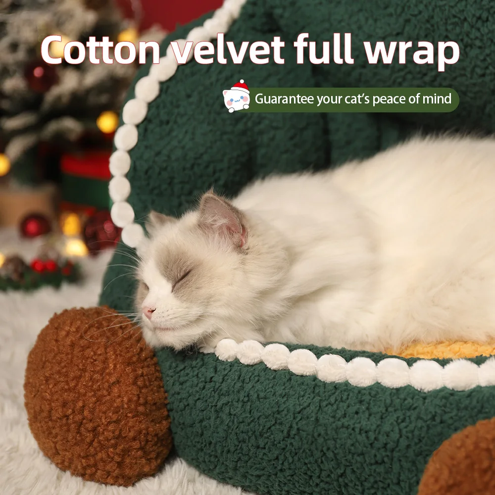 HOOPET Christmas Tree Cat Litter Winter Warm Removable and Washable Semi-Enclosed Cat Litter All Season Enclosed Pet Litter