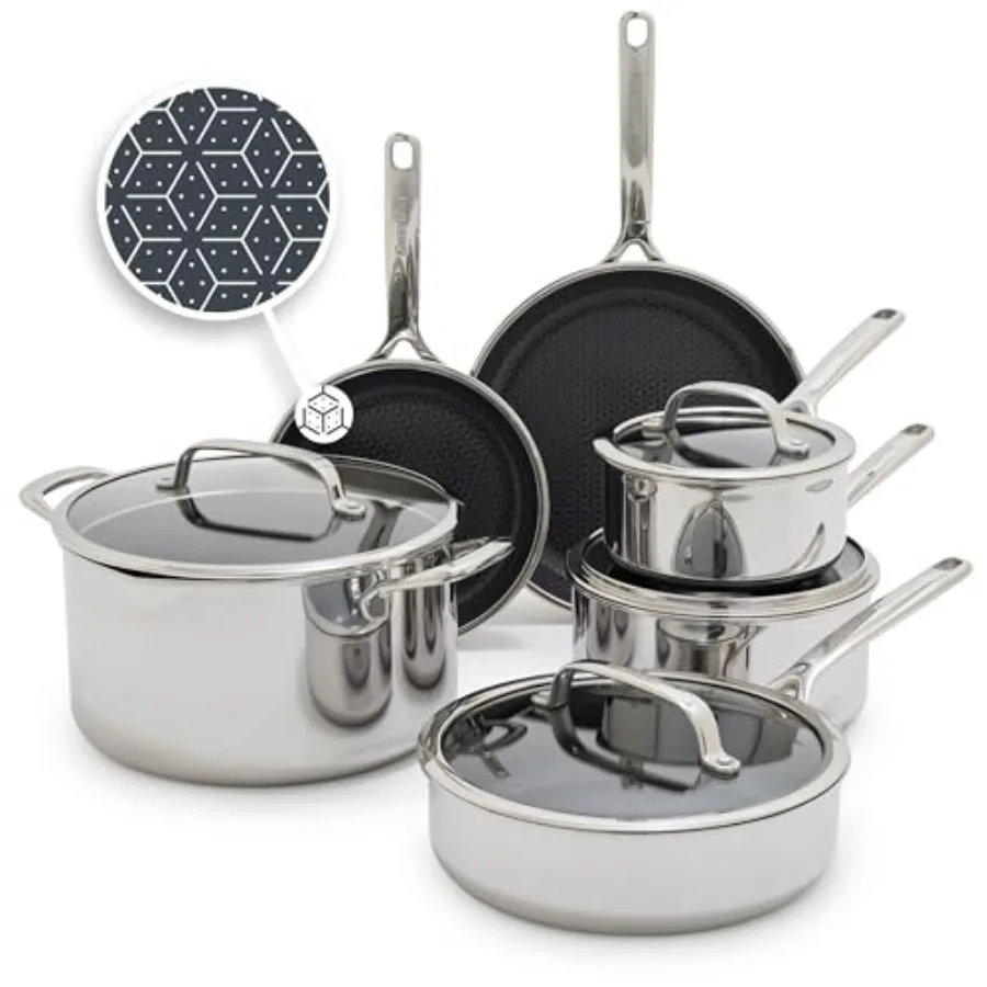 

Spectra 10 Piece Cookware Set Hybrid Tri-Ply Stainless Steel PFAS-Free Ceramic Nonstick Textured Cooking Surface Induction Pots