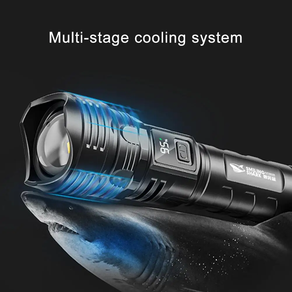 Smiling Shark White Laser Variable Focus Far Flash Torch with Display Four Level Adjustment USB Charging Camping Fishing