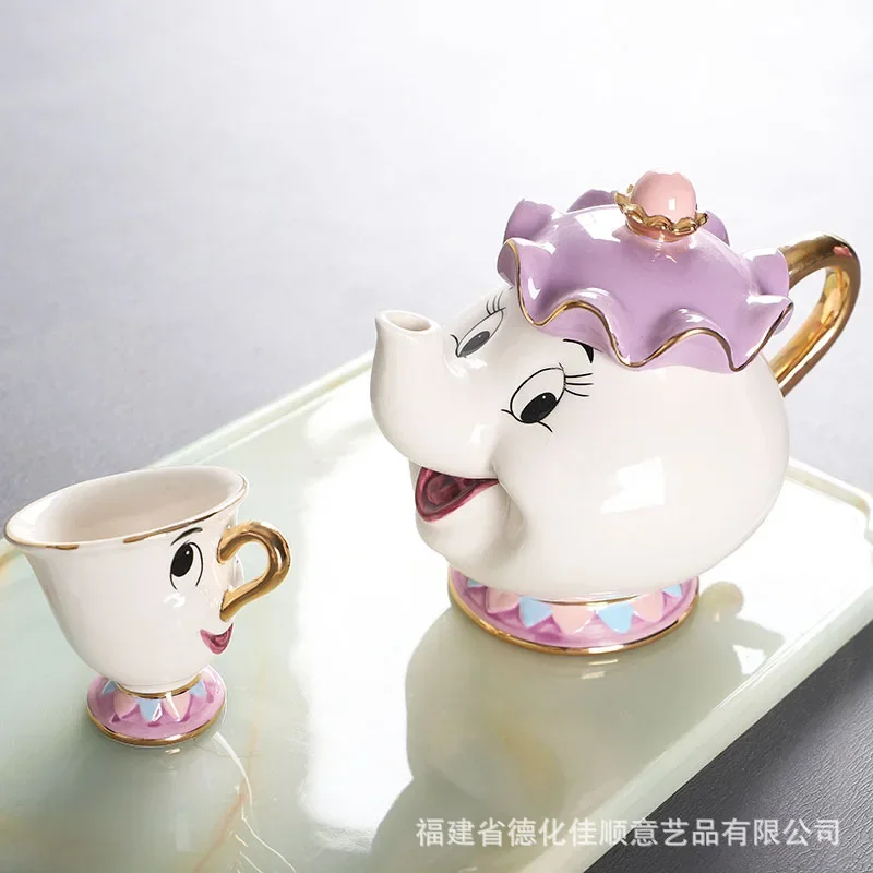 New Disney Teapot Cute Cartoon Beauty And The Beast Coffee Pots Mug Mrs Potts Chip Cup Tea Cup Pots One Tea Sets Droshipping