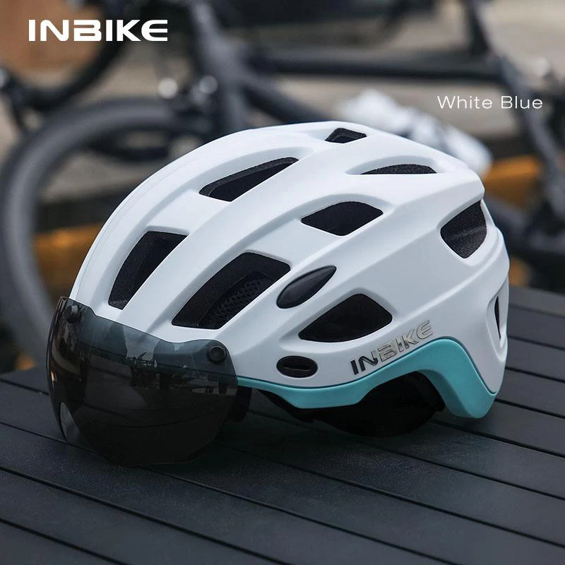 INBIKE Bicycle Helmet for Women Cycling Riding Helmet Adjustable with Detachable Goggles Taillight MTB Mountain Bike Accessories