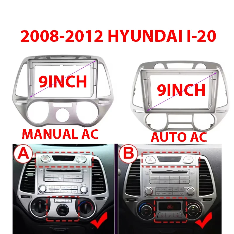 Car Accessory Double 2 Din 9 Inch Radio Plastic Fascia Panel Frame for Hyundai I-20 2008-2012 Auto Stereo Dash Fascia Trim Bezel