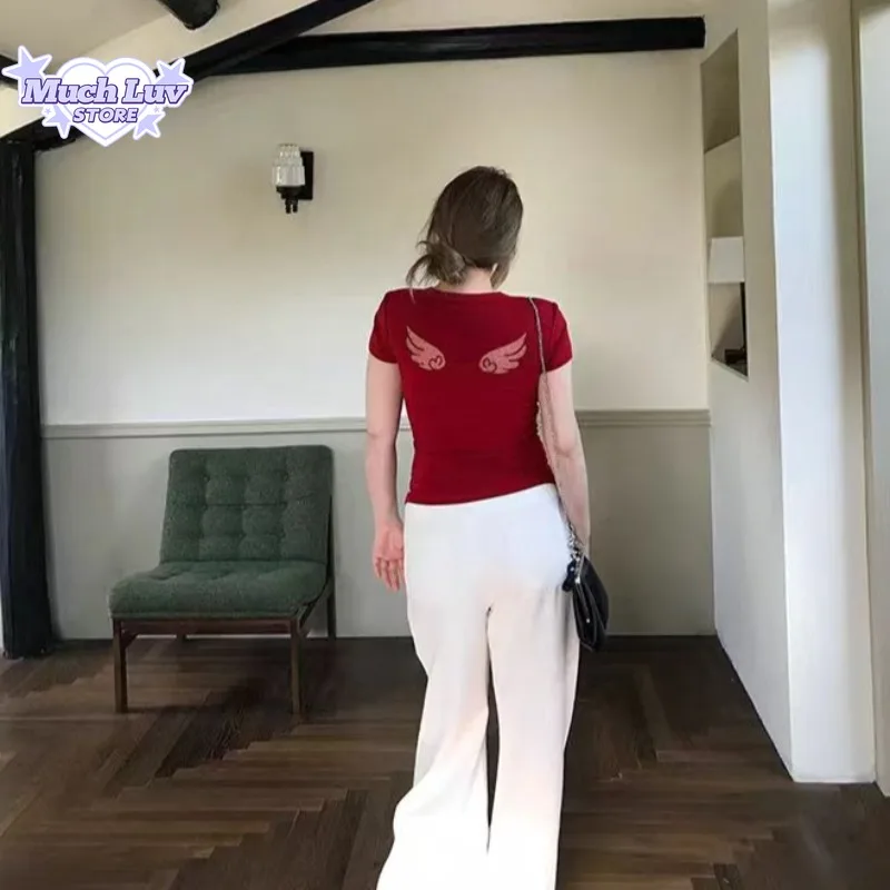 Hot Girl Sexy Hollow Out Wing T-shirt for Women Sweet Slim Fit T-shirt Summer Fashion Casual Comfy Vest Top 2000s Clothes Y2k