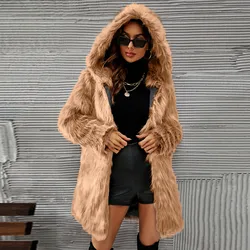 Women'S Hooded Spring Winter Cold Faux Fur Coat Female Luxury Long Synthetic Fur Jacket Outerwears Y2k Abrigos Hairy Clothing