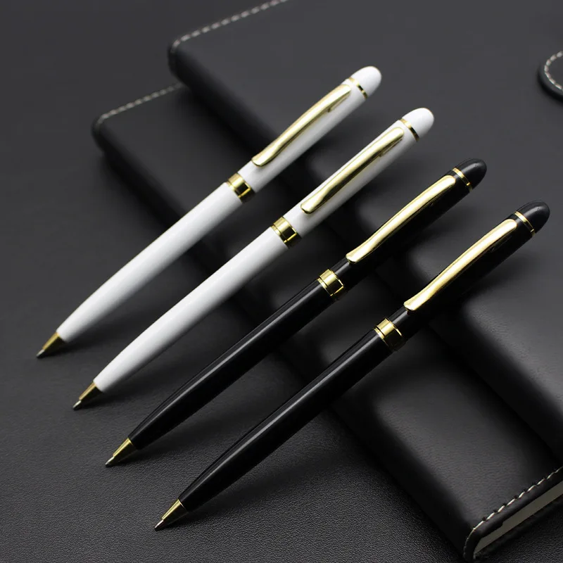 Personalized Engraved Metal Ballpoint Pen Custom Logo Matte Black Gold Trim Executive Pen Smooth Writing Corporate School Gift