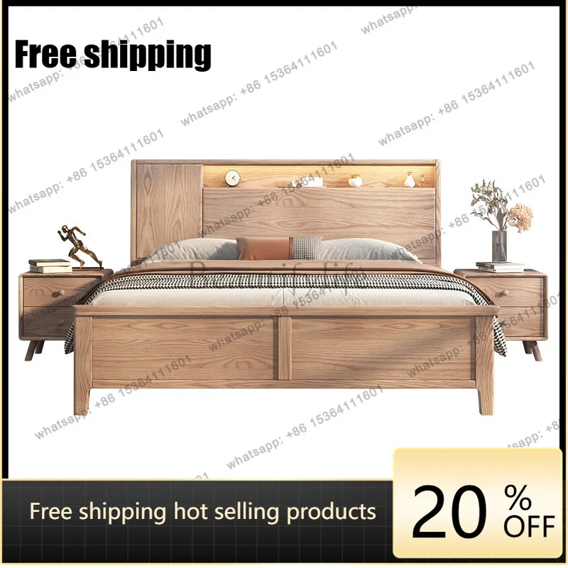 LX Nordic ash wood all solid wood night light single high box storage bed