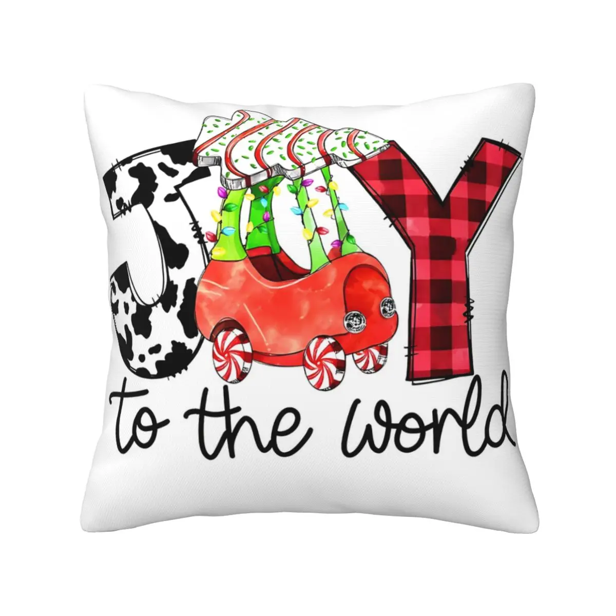 Joy Christmas Tree With Plaid Letters polyester Sleeping pillows Dropshipping Digital printing 20x20in Cushion Cover