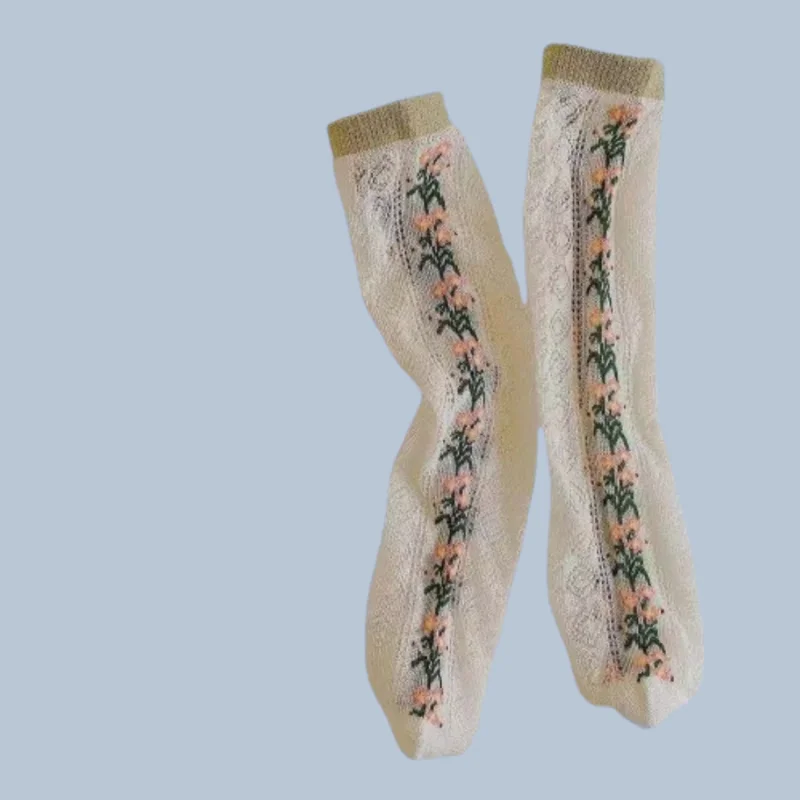 Chaussettes mi-mailles fines pour enfants, 1/3 paires, Empilées, Nouveau Style Coréen, Motif Floral, Long Tube, Été