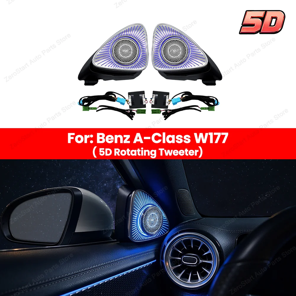 New Style 64 Colors 4D 5D Rotating Tweeter For Benz A-Class W177 RGB LED Luminous Car Speaker Horn Refit