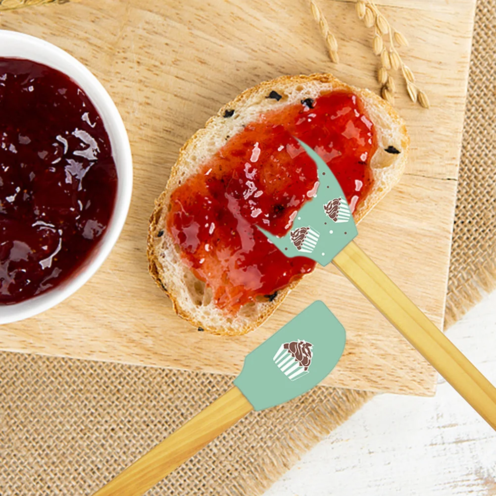 

2pcs Silicone Scrapers Light Green Non-Stick High Grade Material Ergonomic Wooden Handle For Baking Cooking Cake Cream Mixing