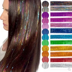 93 cm glitzerndes Haar-Lametta, regenbogenfarbene Strähnen, Mädchen-Kopfbedeckung, Haarband, Laser, falsche Haarverlängerungen, Dekor, Glitzerstreifen