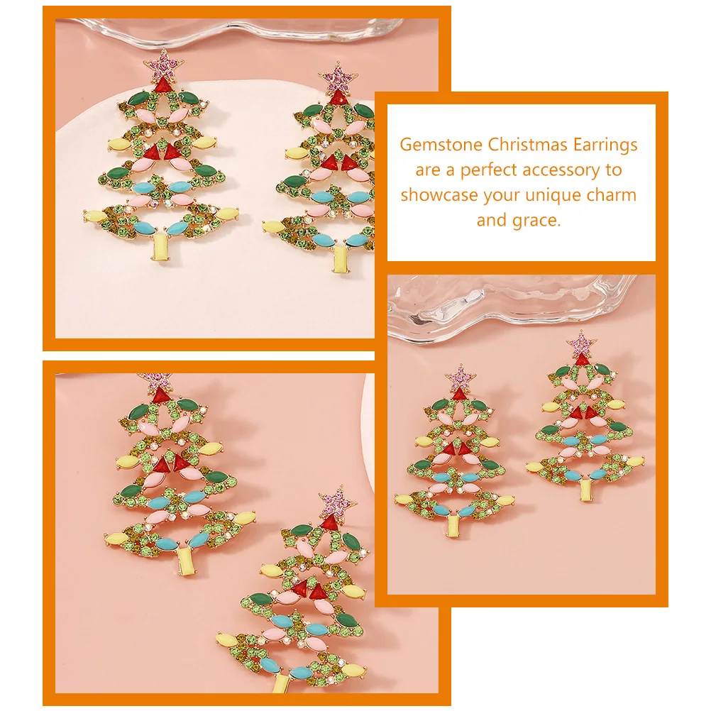 

Hanging Colorful Gem Earrings Miss Xmas Tree Zinc Alloy Christmas Decoration Dangling for Women