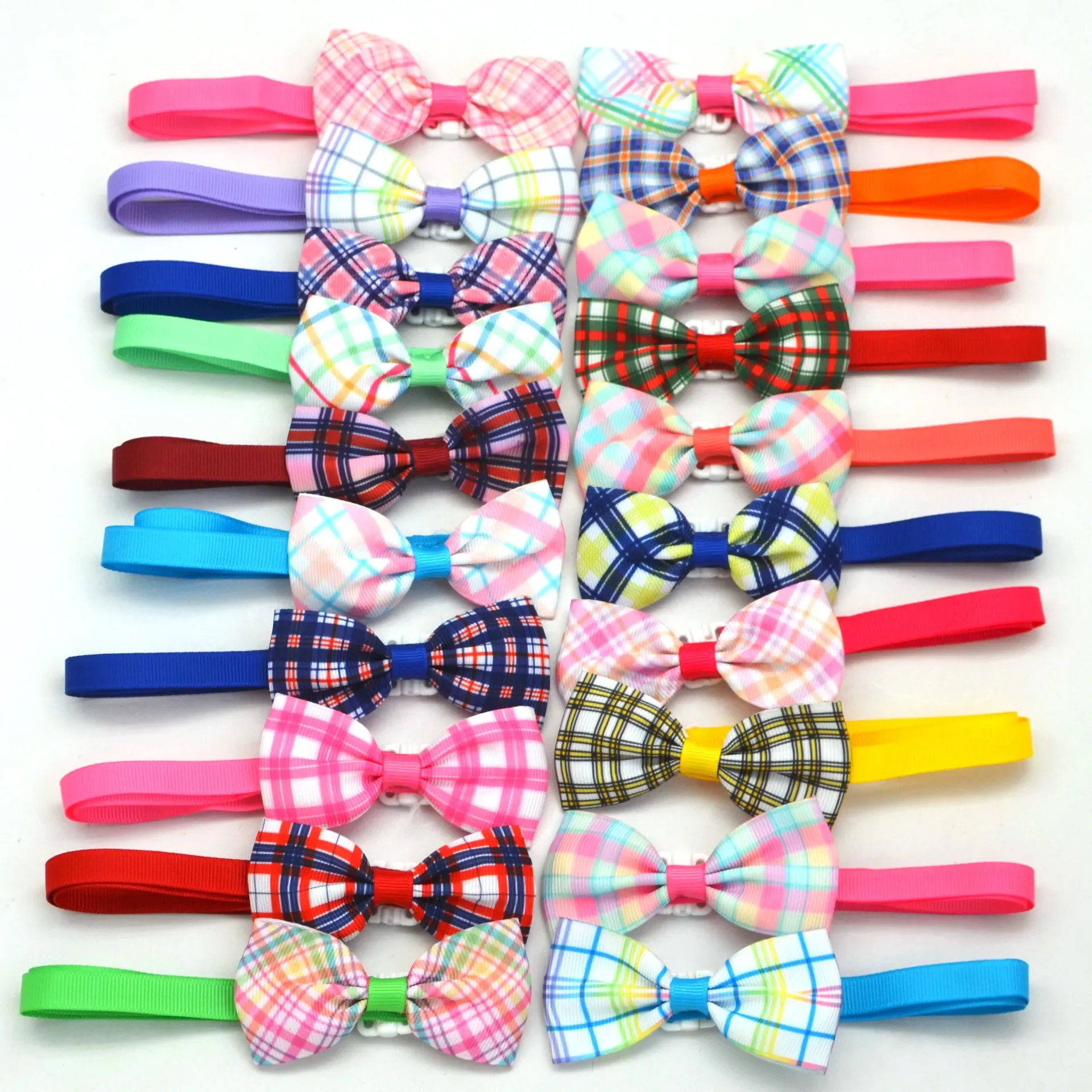 50pcs/Pack New British Plaid Dog Bow Tie Cat Bow Pet Collar Flower Bow Head Flower Headdress Rubber Band  Bandana Dog Bows