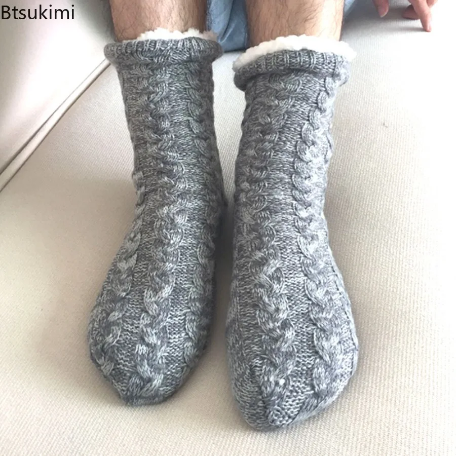 

Thermal Sock Men's Winter Warm Home Soft Cotton Thickened Plus Velvet Sleeping Anti Slip None Grip Short Floor Slipper Sock Male
