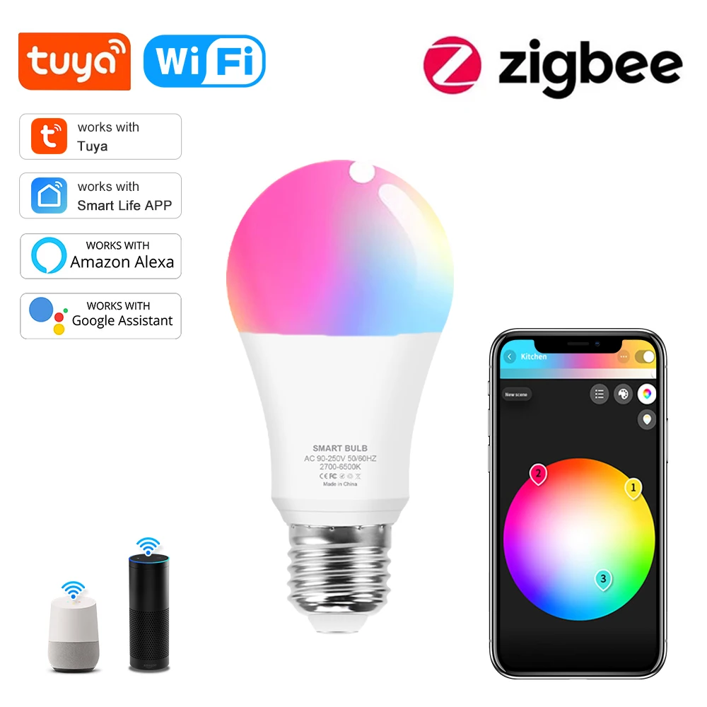 18W 15W Zigbee 3.0 Led Light bulb RGB+WW+CW E27 Tuya Wifi Smart Home Led Lamp Compatible With Alexa Amazon Google Assistant